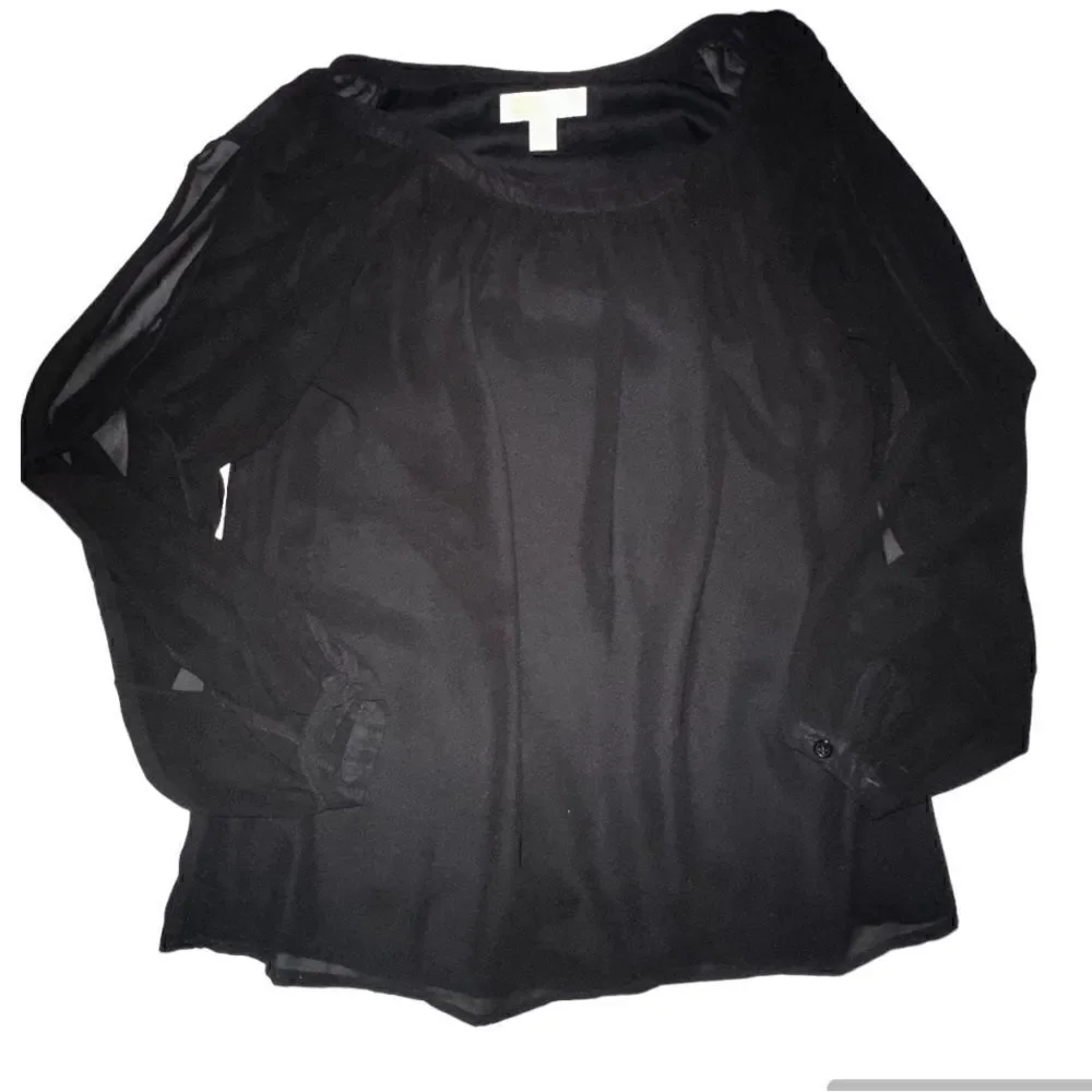 Michael Kors Sheer Arm Black Top